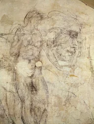 Wall drawing of a female figure and a head